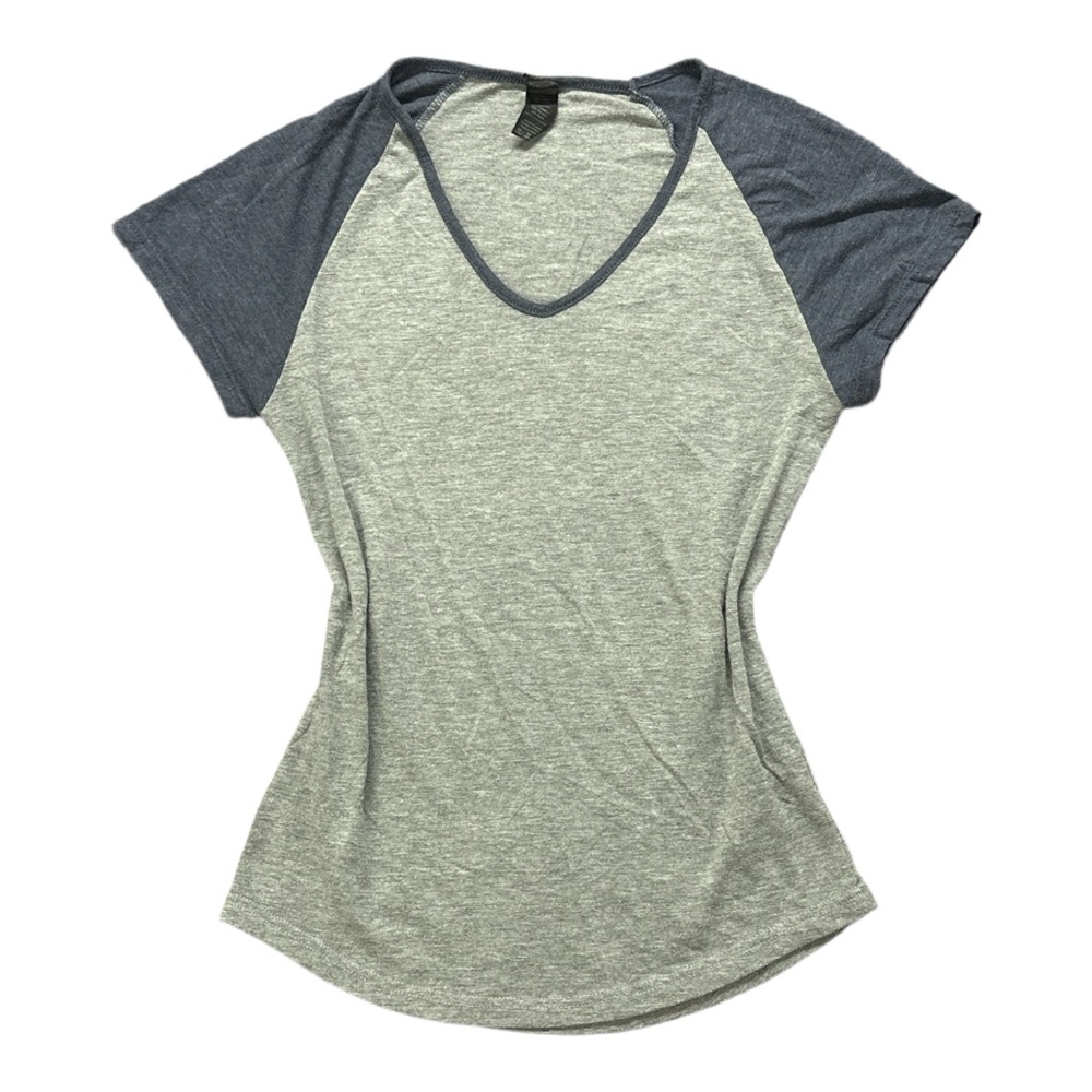 ANVIL women's grey/blue basic tri-blend tee, XS.